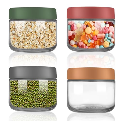 YIDM 4 Stück Overnight Oats Gläser 300ml Overnight Oats Gläser mit Deckel, Wiederverwendbare Glasbehälter mit Deckel, Frühstücksgläser, Vorratsdosen Luftdicht für Müsli Porridge Jogurt Haferflocken von YIDM