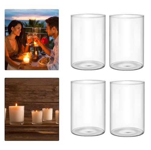 YIDM 4 Stücke 270ML Glaszylinder: Glas mit Hohem Borosilikatgehalt Windlichtgläser. Dauerhaft Ersatzzylinder Kerzengläser Teelichtglas für Zuhause Wohnzimmer Hochzeit Tischdeko (6.5 * 10CM) von YIDM
