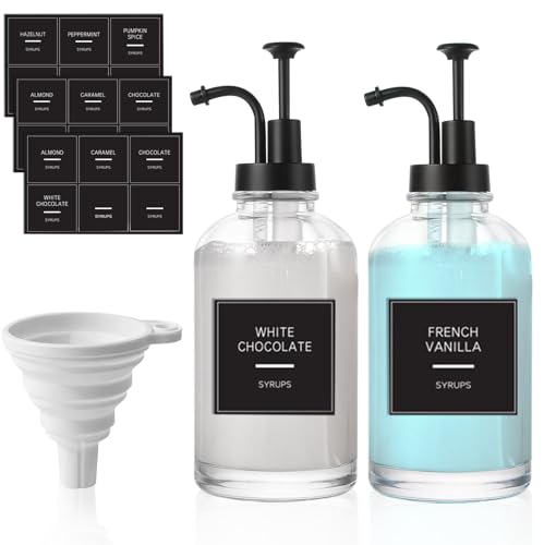 YIDM Kaffee Sirup Spender Glas Set 2er-Pack Kaffeesirup Pumpspender für Kaffee Bar Zubehör, 16.9oz 500ml Kaffee Pumpen Spender mit 18 Aufkleber, ffee Sirup Spender Glas Set für Diner Café Bar,Schwarz YIDM Kaffee Sirup Spender Glas Set 2er-Pack Kaffeesirup Pumpspender für Kaffee Bar Zubehör, 16.9oz 500ml Kaffee Pumpen Spender mit 18 Aufkleber, ffee Sirup Spender Glas Set für Diner Café Bar,Schwarz von YIDM