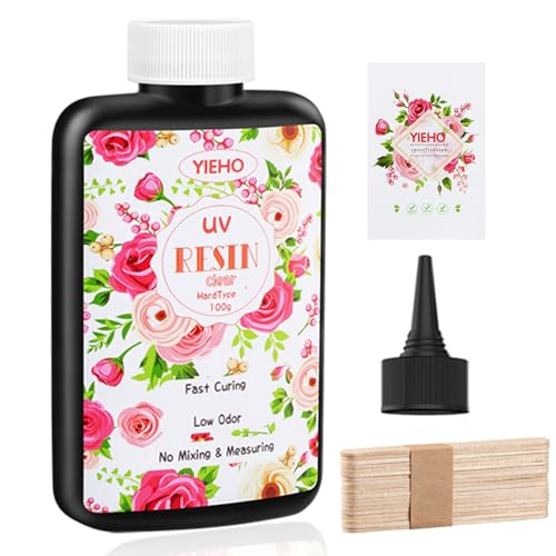 YIEHO UV Harz 100g, UV Resin Klar Kristallklares Transparent Hart UV Epoxidharz Starter Supplies für Schmuck Herstellung DIY Handwerk mit Holzstab YIEHO UV Harz 100g, UV Resin Klar Kristallklares Transparent Hart UV Epoxidharz Starter Supplies für Schmuck Herstellung DIY Handwerk mit Holzstab von YIEHO