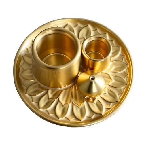 4-in-1 Multifunktionaler Keramik-Räucherstäbchenhalter und Kerzenhalter mit Aschefänger-Tablett, Anzug zum Verbrennen von weißem Salbei, Palo Santo Sticks (Golden) von YIENENG
