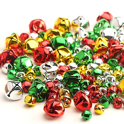 YIEUR 150 Stück Glöckchen Weihnachten bunt Mix Set, 10/12/20mm Schellen Glocken Gold Weihnachtsbaumschmuck Metall Jingle Bells Weihnachten Geschenk Deko DIY Chrismas Decorations(bunt-Mix) von YIEUR