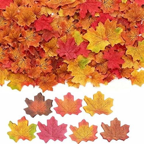 YIEUR 350 Stück Ahornblätter Kunst, 7 Farben Herbstblätter Herbst Streudeko, 8cm gemischte Ahorn blätter Deko für Thanksgiving Halloween Herbst Gärten Party Weihnachten(7 Farben) von YIEUR