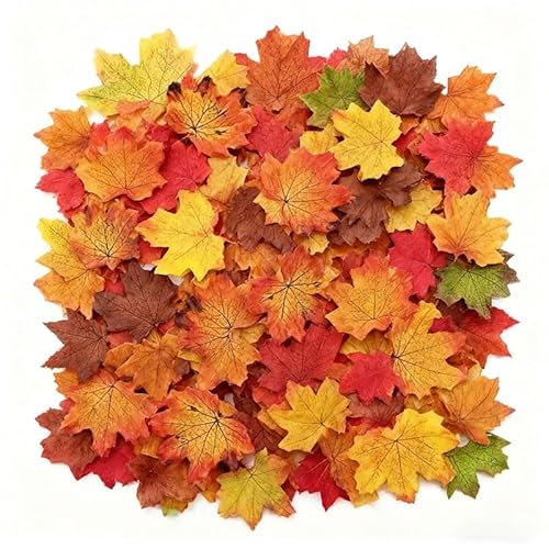 YIEUR 600 Stück Ahornblätter Kunst, 12 Farben Herbstblätter Herbst Streudeko, 8cm gemischte Ahorn blätter Deko für Thanksgiving Halloween Herbst Gärten Party Weihnachten(12 Farben) von YIEUR