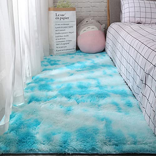 YIFANDU Shaggy Teppich 40x100cm 100% Polyester Anti-Rutsch Flauschig Langflor Teppich Kann Maschinenwäsche Einfach zu Säubern für Wohnzimmer, Kinderzimmer, Schlafzimmer und die Küche, Blau von YIFANDU