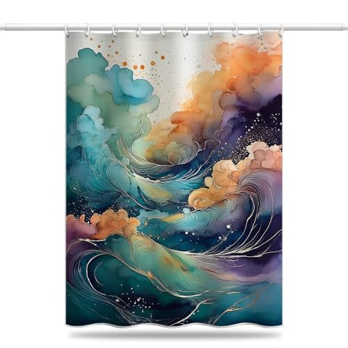 Duschvorhang 100x200 cm, Duschvorhang Abstrakte Wolken Anti-Schimmel Wasserdicht Shower Curtains mit Gewicht, Duschvorhänge Bunt Waschbar Polyester Stoff Bad Vorhäng mit Duschvorhangringe (LB948) von YIFEIYANYFY