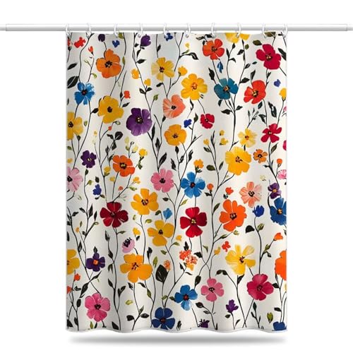 Duschvorhang 100x200 cm, Duschvorhang Blumenmuster Anti-Schimmel Wasserdicht Shower Curtains mit Gewicht, Duschvorhänge Bunt Waschbar Polyester Stoff Bad Vorhäng mit Duschvorhangringe (LB962) von YIFEIYANYFY