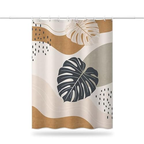 Duschvorhang 100x200 cm, Duschvorhang Boho Anti-Schimmel Wasserdicht Shower Curtains mit Gewicht, Duschvorhänge Abstrakte Blätter Waschbar Polyester Stoff Bad Vorhäng mit Duschvorhangringe (LB634) von YIFEIYANYFY
