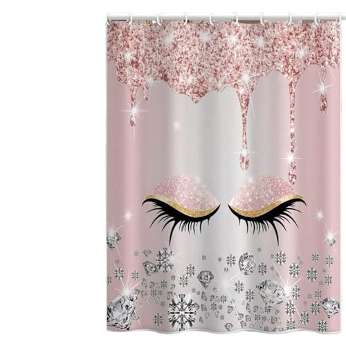 Duschvorhang 100x200 cm, Duschvorhang Rosa Anti-Schimmel Wasserdicht Shower Curtains mit Gewicht, Duschvorhänge Cartoon Waschbar Polyester Bad Vorhäng mit Duschvorhangringe für Badewanne (LB926) von YIFEIYANYFY