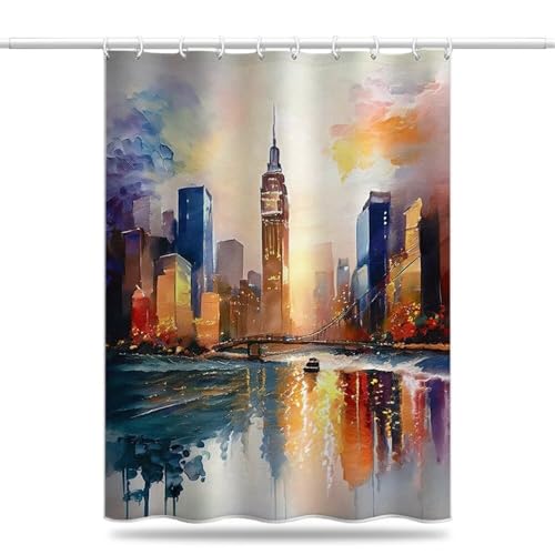 Duschvorhang 120x180 cm, Duschvorhang Abstrakte Landschaft Anti-Schimmel Wasserdicht Shower Curtains mit Gewicht, Duschvorhänge Bunt Waschbar Polyester Bad Vorhäng mit Duschvorhangringe (LB932) von YIFEIYANYFY