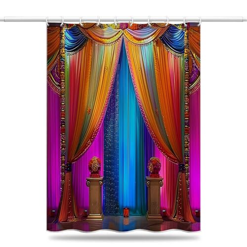 Duschvorhang 120x180 cm Bunt Antischimmel Duschvorhänge aus Polyester Stoff, Vorhang Shower Curtain Wasserdicht und Schnell Trocknend, Duschvorhang Badewanne mit Haken, Beschwerter Saum (LB947) von YIFEIYANYFY