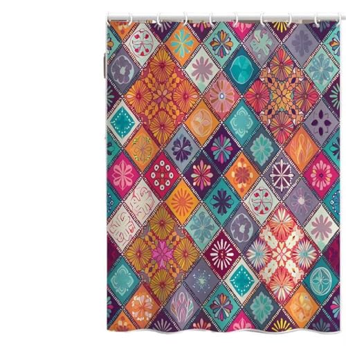 Duschvorhang 120x180 cm Bunte Geometrie Textil, Antischimmel Duschvorhänge Bohemian Shower Curtain Wasserdicht und Schnell Trocknend, Duschvorhang Badewanne mit Haken, Beschwerter Saum (LB929) von YIFEIYANYFY