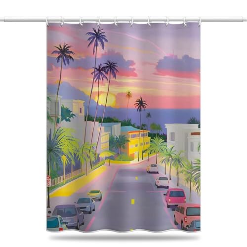 Duschvorhang 180x180 cm, Duschvorhang Landschaft Anti-Schimmel Wasserdicht Shower Curtains mit Gewicht, Duschvorhänge Stadtstraße Waschbar Polyester Stoff Bad Vorhäng mit Duschvorhangringe (LB936) von YIFEIYANYFY