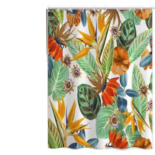 Duschvorhang 180x180 cm, Duschvorhang Pflanzenblätter Anti-Schimmel Wasserdicht Shower Curtains mit Gewicht, Duschvorhänge Blumenmuster Waschbar Polyester Stoff Bad Vorhäng mit Haken (LB954) von YIFEIYANYFY