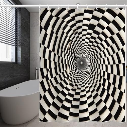 Duschvorhang 200x200 cm Schwarz Weiß Textil, Antischimmel Duschvorhänge aus Polyester Stoff, Abstrakter Wirbel Shower Curtain Wasserdicht Duschvorhang Badewanne mit Haken, Beschwerter Saum (LB955) von YIFEIYANYFY