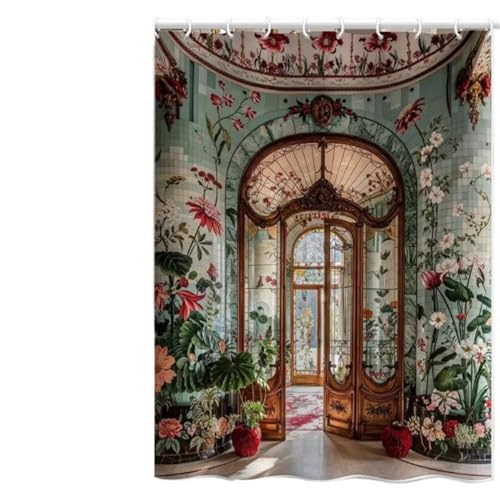 Duschvorhang 200x240 cm, Duschvorhang Retro Anti-Schimmel Wasserdicht Shower Curtains mit Gewicht, Duschvorhänge Landschaft Waschbar Polyester Stoff Bad Vorhäng mit Duschvorhangringe (LB930) von YIFEIYANYFY