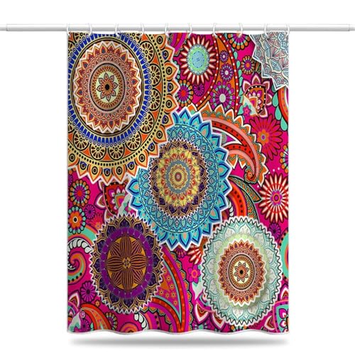 Duschvorhang 240x200 cm Boho Textil, Antischimmel Duschvorhänge aus Polyester Stoff, Bunt Shower Curtain Wasserdicht und Schnell Trocknend, Duschvorhang Badewanne mit Haken, Beschwerter Saum (LB449) von YIFEIYANYFY