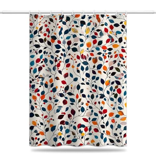 Duschvorhang 240x200 cm Frühling Textil, Antischimmel Duschvorhänge aus Polyester Stoff, Bunte Blätter Shower Curtain Wasserdicht und Schnell Trocknend, Duschvorhang Badewanne mit Haken (LB959) von YIFEIYANYFY
