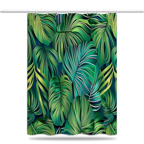 Duschvorhang 240x200 cm Grüne Blätter Textil, Antischimmel Duschvorhänge aus Polyester Stoff, Pflanze Shower Curtain Wasserdicht und Schnell Trocknend, Duschvorhang Badewanne mit Haken (LB939) von YIFEIYANYFY