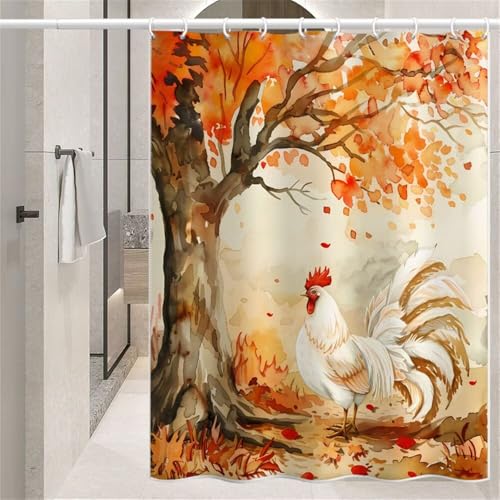 Duschvorhang 240x200 cm Orangenbaum Antischimmel Duschvorhänge aus Polyester Stoff, Hahn Shower Curtain Wasserdicht und Schnell Trocknend, Duschvorhang Badewanne mit Haken, Beschwerter Saum (LB957) von YIFEIYANYFY