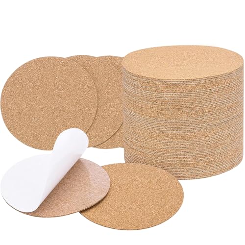Selbstklebende Korkuntersetzer,20 Stück Korkmatten Korkunterlage,10 x 10 cm Runde Kork Untersetzer Mini Untersetzer Fliesenplatten Selbstklebende Korkplatten für Büro,Schule und Zuhause von YIFLorine TANG
