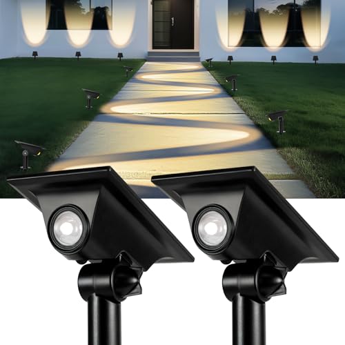 YIFMOO 2 Stück Solarlampen für Außen, Solar Strahler mit Erdspieß 2 Helligkeitsmodi, IP65 Wasserdicht Solarleuchten für Außen, LED Solar Gartenleuchten für Garten Wege Terrassen Zäune Bäume, Warmweiß von YIFMOO