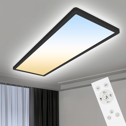 YIFMOO 24W LED Deckenleuchte Flach Dimmbar, 2700K-6500K Ultra Panel Deckenlampe mit Fernbedienung, IP54 Deckenleuchten Dimmbar für Wohnzimmer Schlafzimmer Badezimmer Büro Küche, 58x20x2,8cm, Schwarz YIFMOO 24W LED Deckenleuchte Flach Dimmbar, 2700K-6500K Ultra Panel Deckenlampe mit Fernbedienung, IP54 Deckenleuchten Dimmbar für Wohnzimmer Schlafzimmer Badezimmer Büro Küche, 58x20x2,8cm, Schwarz von YIFMOO