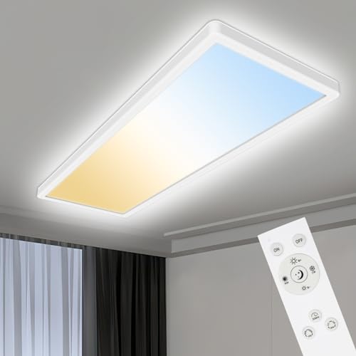 YIFMOO 24W LED Deckenleuchte Flach Dimmbar, 2700K-6500K Ultra Panel Deckenlampe mit Fernbedienung, IP54 Deckenleuchten Dimmbar für Wohnzimmer Schlafzimmer Badezimmer Büro Küche, 58x20x2,8cm, Weiß YIFMOO 24W LED Deckenleuchte Flach Dimmbar, 2700K-6500K Ultra Panel Deckenlampe mit Fernbedienung, IP54 Deckenleuchten Dimmbar für Wohnzimmer Schlafzimmer Badezimmer Büro Küche, 58x20x2,8cm, Weiß von YIFMOO