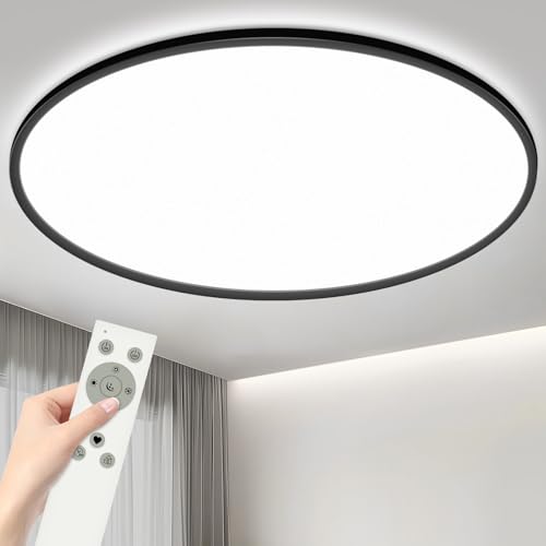 YIFMOO 40W LED Deckenleuchte Flach Dimmbar, Ø50CM Deckenlampe mit Fernbedienung, 3000-6500K Modern Ultra Dünn, Rund Deckenleuchten Dimmbar für Wohnzimmer Schlafzimmer Kinderzimmer Büro Küche, Schwarz YIFMOO 40W LED Deckenleuchte Flach Dimmbar, Ø50CM Deckenlampe mit Fernbedienung, 3000-6500K Modern Ultra Dünn, Rund Deckenleuchten Dimmbar für Wohnzimmer Schlafzimmer Kinderzimmer Büro Küche, Schwarz von YIFMOO