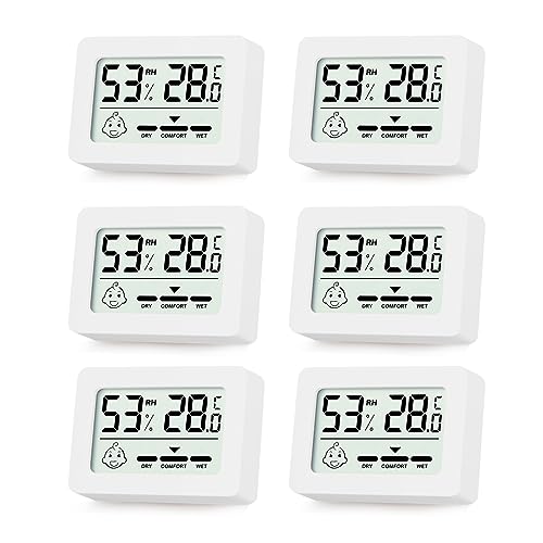 YIFMOO 6 Stücke Mini Thermometer Hygrometer Innen,Digitales Thermometer Hygrometer mit Smiley Anzeige für Babyzimmer Seniorenzimmer Arbeitszimmer Weinkeller Wohnzimmer usw,（weiß） von YIFMOO
