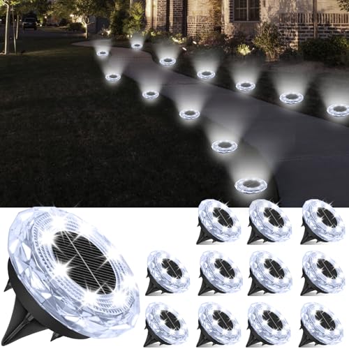 YIFMOO Solar Bodenleuchten Aussen, 12 Stück Solarlampen für Außen Garten, 8 LED Wasserdicht Boden Solarleuchten für Außen, Kaltweiß Gartenbeleuchtung Solar für Garten Auffahrt Gehweg Terrasse Rasen von YIFMOO