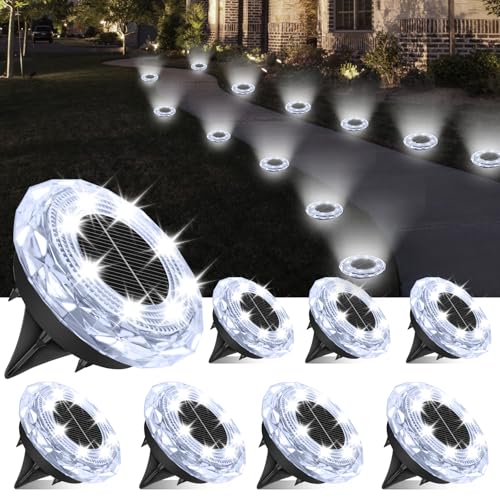 YIFMOO Solar Bodenleuchten Aussen, 8 Stück Solarlampen für Außen Garten, 8 LED Wasserdicht Boden Solarleuchten für Außen, Kaltweiß Gartenbeleuchtung Solar für Garten Auffahrt Gehweg Terrasse Rasen von YIFMOO