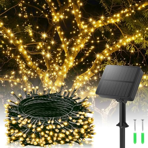 YIFMOO Solar Lichterkette Aussen, 12M 120LED Solar Lichterkette Außen mit 8 Modi, IP65 Wasserdicht Solarlichterkette Außen Wetterfest, Warmweiß Solar Lichterkette für Balkon Garten Party Terrasse Deko von YIFMOO