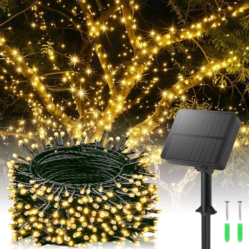 YIFMOO Solar Lichterkette Aussen, 20M 200LED Solar Lichterkette Außen mit 8 Modi, IP65 Wasserdicht Solarlichterkette Außen Wetterfest, Warmweiß Solar Lichterkette für Balkon Garten Party Terrasse Deko von YIFMOO