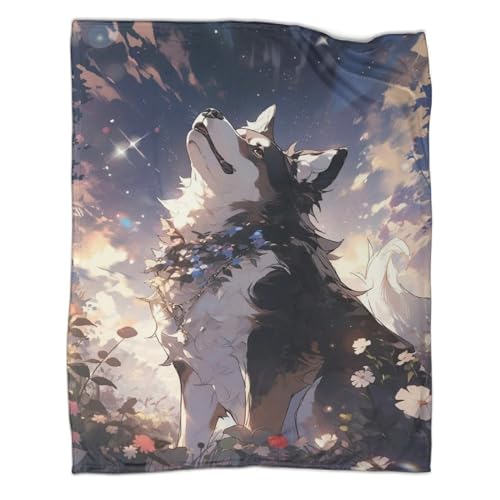 Anime Style Welpe 3D Druck Tierkunst Couchdecke Sofadecke Fleecedecke Wohndecken Tagesdecke Bett Decken Kuscheldecke Flauschig Warm Weichen Flauschig Für Mädchen Jungen 40x50inch(100x130cm) von YIGEBAG