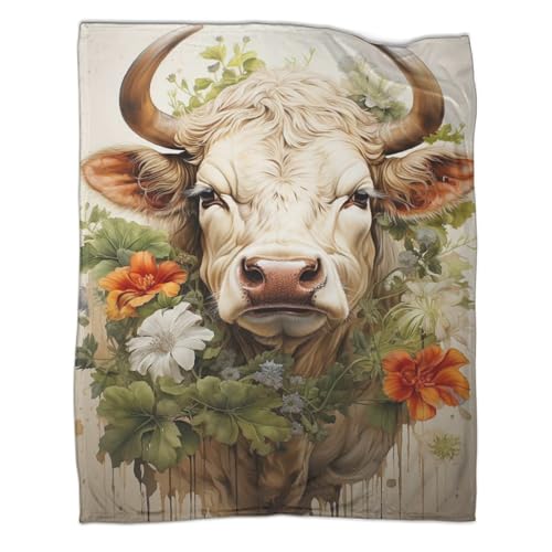 Falter und Kühe 3D Druck Tierkunst Wohndecke Sofadecke Couchdecke Fleecedecke Flauschig Warm Weichen Flauschig Tagesdecke Kuscheldecke Bett Decken for Erwachsene Kinder 40x50inch(100x130cm) von YIGEBAG