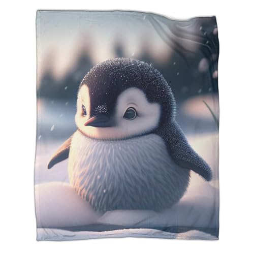 Niedlicher Pinguin 3D Druck Tierische Kunst Wohndecke Sofadecke Couchdecke Fleecedecke Flauschig Warm Weichen Flauschig Tagesdecke Kuscheldecke Bett Decken for Erwachsene Kinder 40x50inch(100x130cm) von YIGEBAG