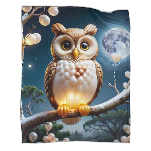 Süße Eule 3D Druck Animal Art Couchdecke Sofadecke Fleecedecke Wohndecken Tagesdecke Bett Decken Kuscheldecke Flauschig Warm Weichen Flauschig Für Mädchen Jungen 40x50inch(100x130cm) von YIGEBAG