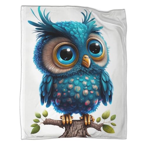 Süße Eule 3D Druck Animal Art Couchdecke Sofadecke Wohndecke Fleecedecke Weichen Flauschig Bett Decken Kuscheldecke Tagesdecke Flauschig Warm for Erwachsene Kinder 40x50inch(100x130cm) von YIGEBAG