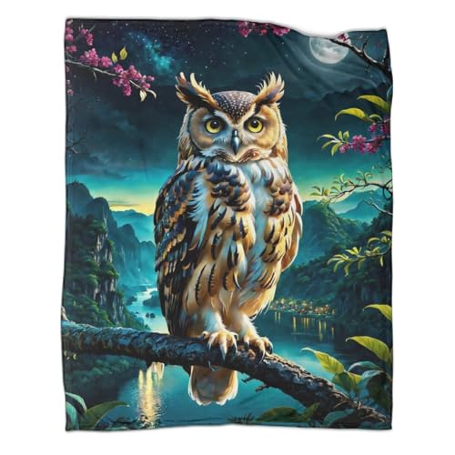 Süße Eule Couchdecke Sofadecke 3D Druck Animal Art Fleecedecke Decke Weichen Flauschig Bett Decken Tagesdecke Flauschig Warm Kuscheldecke for Erwachsene Kinder 60x80inch(150x200cm) von YIGEBAG