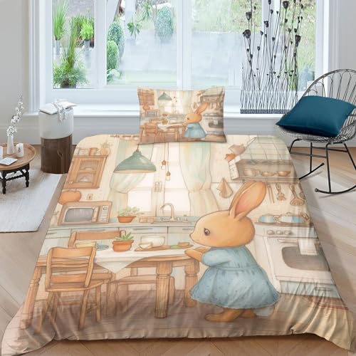 YIGEBAG Baby Rabbit Duvet Cover with 3D Bedding Set with Pillowcases, Microfibre Duvet Cover Sets, Suitable for Teenagers and Children Single（135x200cm） von YIGEBAG