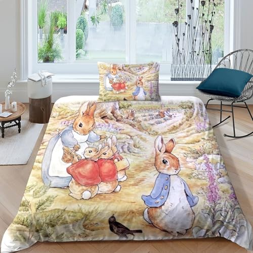 YIGEBAG Easter Bunny 3D Bed Linen 3D Set Microfibre Duvet Cover and Pillowcase with Zip Suitable for Families, Teenagers and Children Single（135x200cm） von YIGEBAG