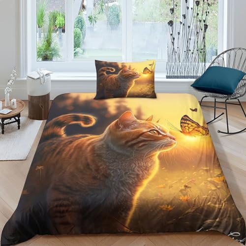 YIGEBAG Sets Housse De Couette Single（135x200cm） Avec X Taies D'oreiller,Mode Unique 3D Chat Mignon Microfibre Literie Parure De Lit Linge De Lit Avec Fermeture Éclair Pour Adultes Enfants Filles von YIGEBAG