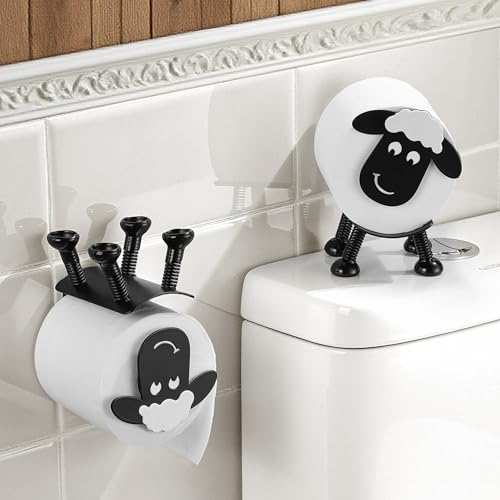 YIGII 2er Toilettenpapierhalter Schaf, Lustig Deko Badezimmer-Set Einweihungsparty Geschenk, WC Rollen Aufbewahrung Klorollenhalter Schaf, Toilettenpapierhalter Selbstklebend Stehend, Schwarz von YIGII
