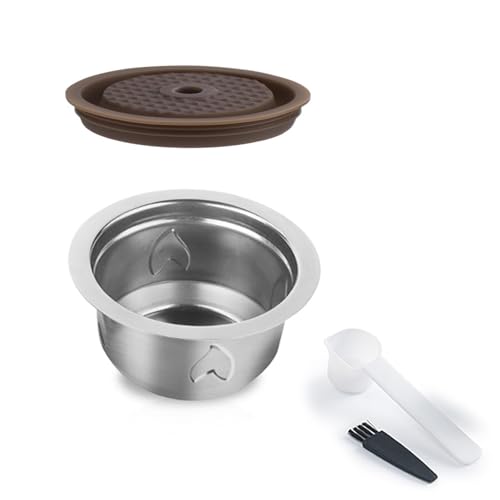 Professionelle Espresso-Kapsel-Zubehör, Edelstahlbecher mit Silikondeckel und Bürste, nachfüllbare Kaffeepads, Löffel, Bürste, Kaffee-Reiniger von YIGZYCN