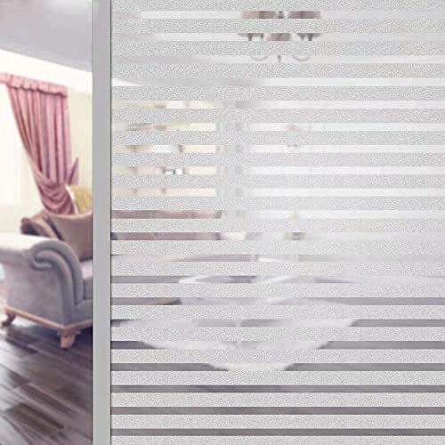 Fensterfolie selbsthaftend Blickdicht Sichtschutzfolie Fenster Scheibenfolie Anti-UV Milchglasfolie Für Zuhause Badzimmer oder Büro (Streifen, 40 * 200CM) von YIGeyi
