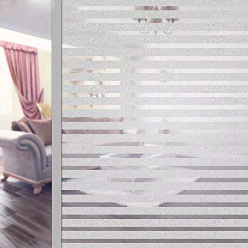 Fensterfolie selbsthaftend Blickdicht Sichtschutzfolie Fenster Scheibenfolie Anti-UV Milchglasfolie Für Zuhause Badzimmer oder Büro (Streifen, 60 * 400CM) von YIGeyi