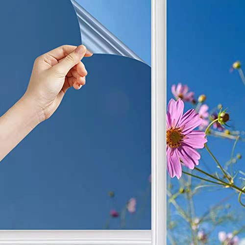 Spiegelfolie Selbstklebend Sonnenschutzfolie Fenster Sichtschutz Reflektierende Fensterfolie Innen Hitzeschutz Wärmeisolierung 99% UV-Schutz Sonnenschutz Tönungsfolie (Argento, 75 * 400CM) von YIGeyi