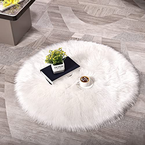 YIHAIC Faux Lammfell Schaffell Teppich Kunstfell in Super weich Lammfellimitat Imitat Fellteppich für Schlafzimmer Boden Wohnzimmer Home Decorator Teppich Bettvorleger Sofa Matte (Weiß, 90 x 90 cm) von YIHAIC