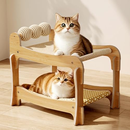 Doppelt Katzenkratzbett Kratzmatte mit Bällen Hängematte Sisal-Kratzmatte für Hauskatzen und Kätzchen von YIHANGG
